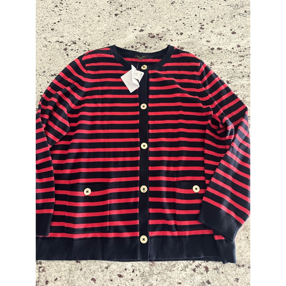 J. Jill Wearever Collection navy and red striped cardigan XL